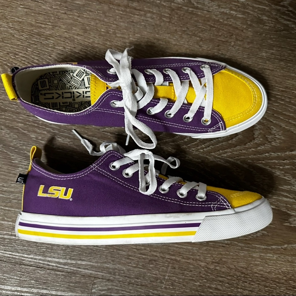 LSU Tigers Skicks Sneaker Shoes Purple Yellow Low Top Lace
Up Woman Size 8